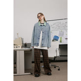 Unisex Jacket Vintage Butterfly Embroidered Washed Denim Jacket for Men and Women Turn-down Collar Coat